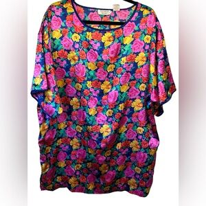 Victoria's Secret‎ Floral Gold Label Vintage Night Gown Size L Silky Flowy Mumu